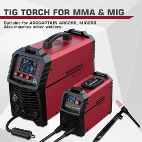 Ergonomic ribbed handle on ARCCAPTAIN TIG torch reduces operator fatigue