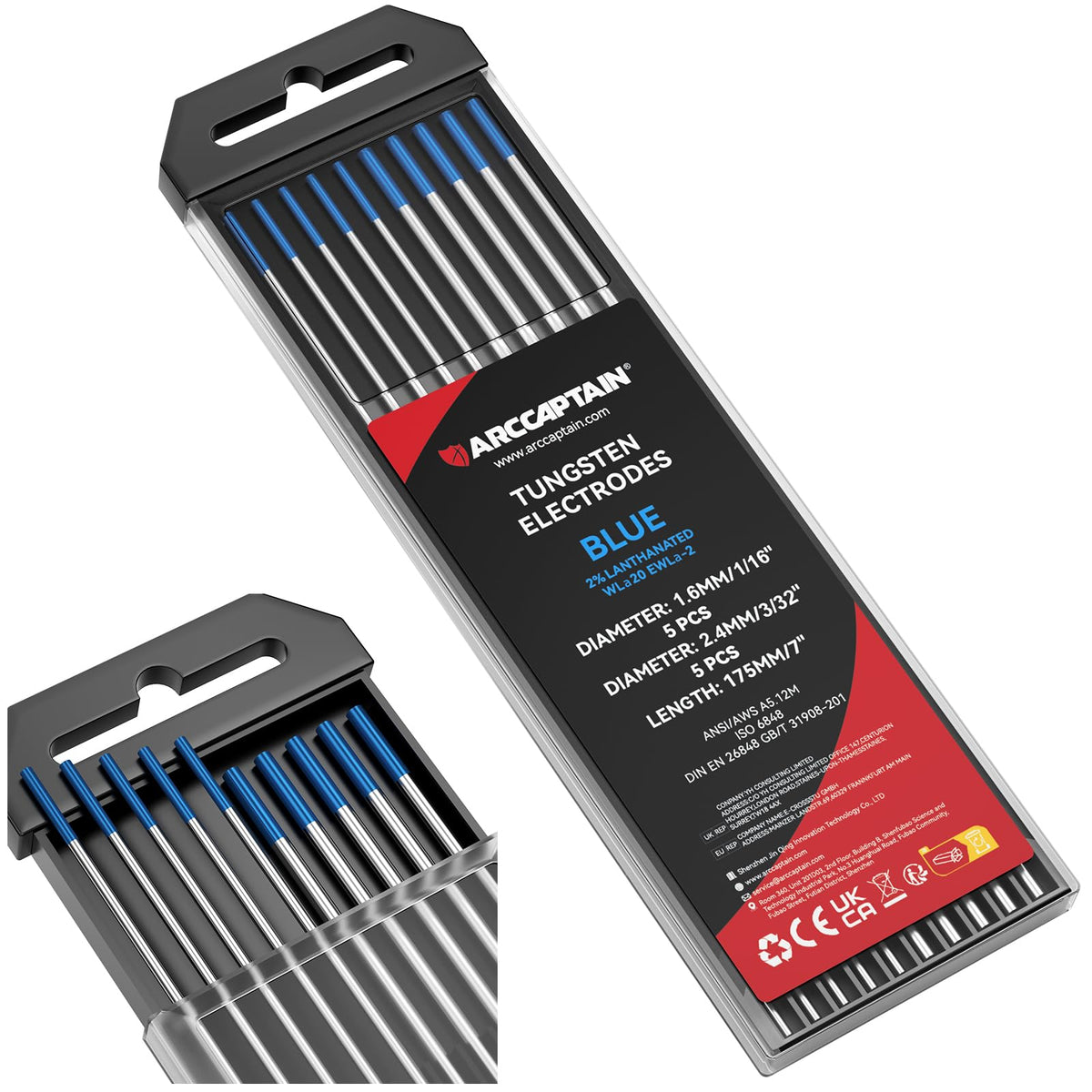 ARCCAPTAIN TIG tungsten blue 2% lanthanated, 1/16 x 7 inch for precise arc start