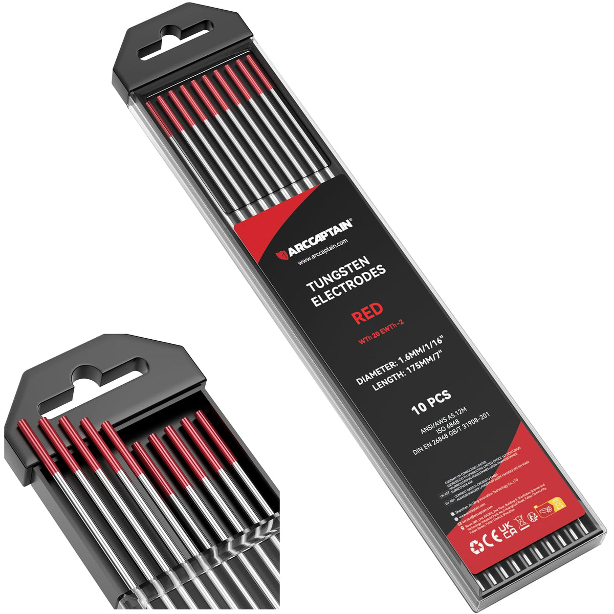 ARCCAPTAIN TIG tungsten electrode 1/16x7 red with stable arc start for DC welding