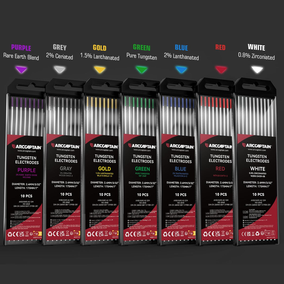 ARCCAPTAIN ten-pack tungsten set supports versatile TIG welding projects.