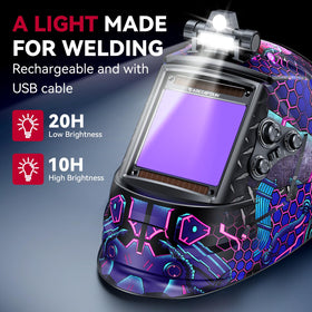 ARCCAPTAIN welding helmet top LED light assists welding in dark workplaces.