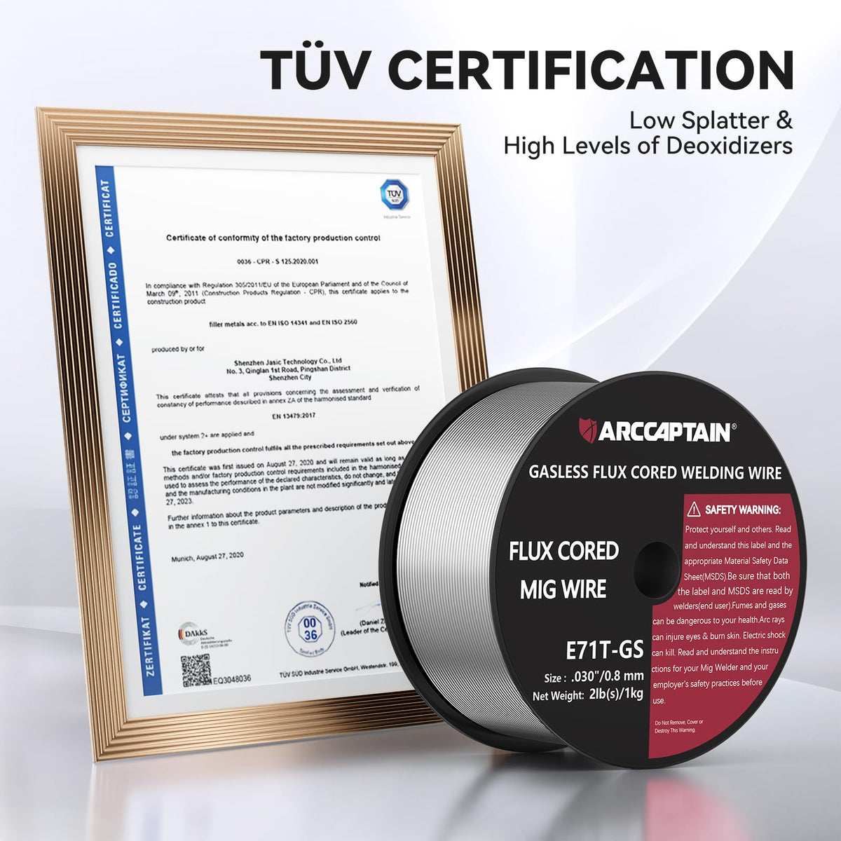 ARCCAPTAIN TUV-tested welding wire for quality assurance.
