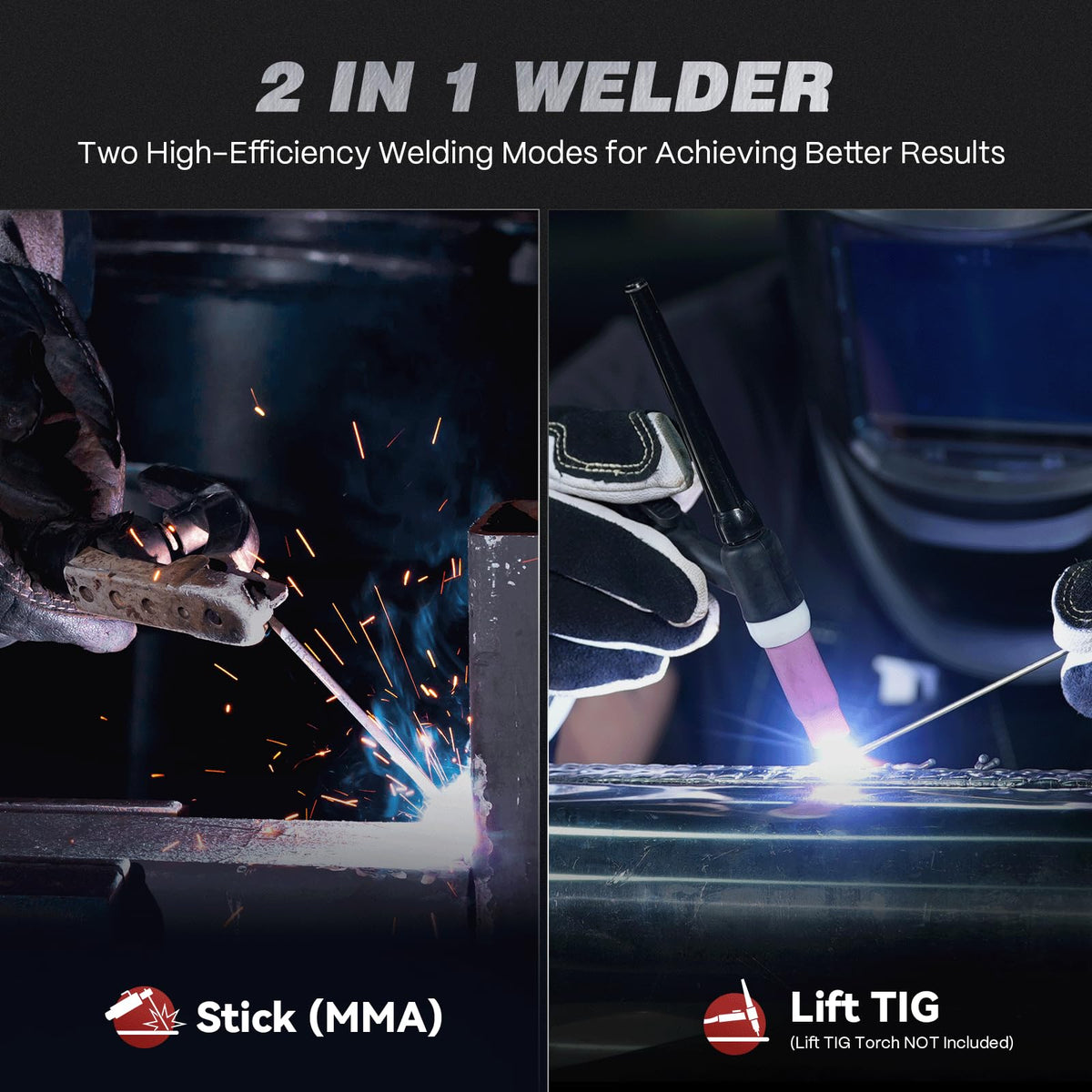 ARCCAPTAIN two-in-one welder handles stick and lift TIG for versatile projects.
