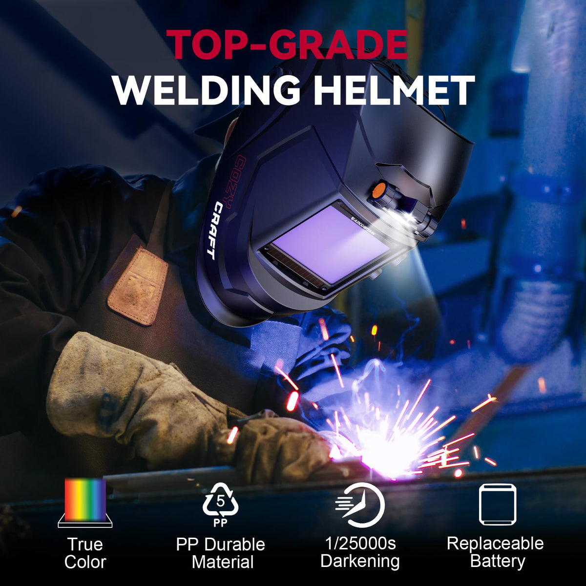 ARCCAPTAIN UV IR protection filter guards eyes during welding.