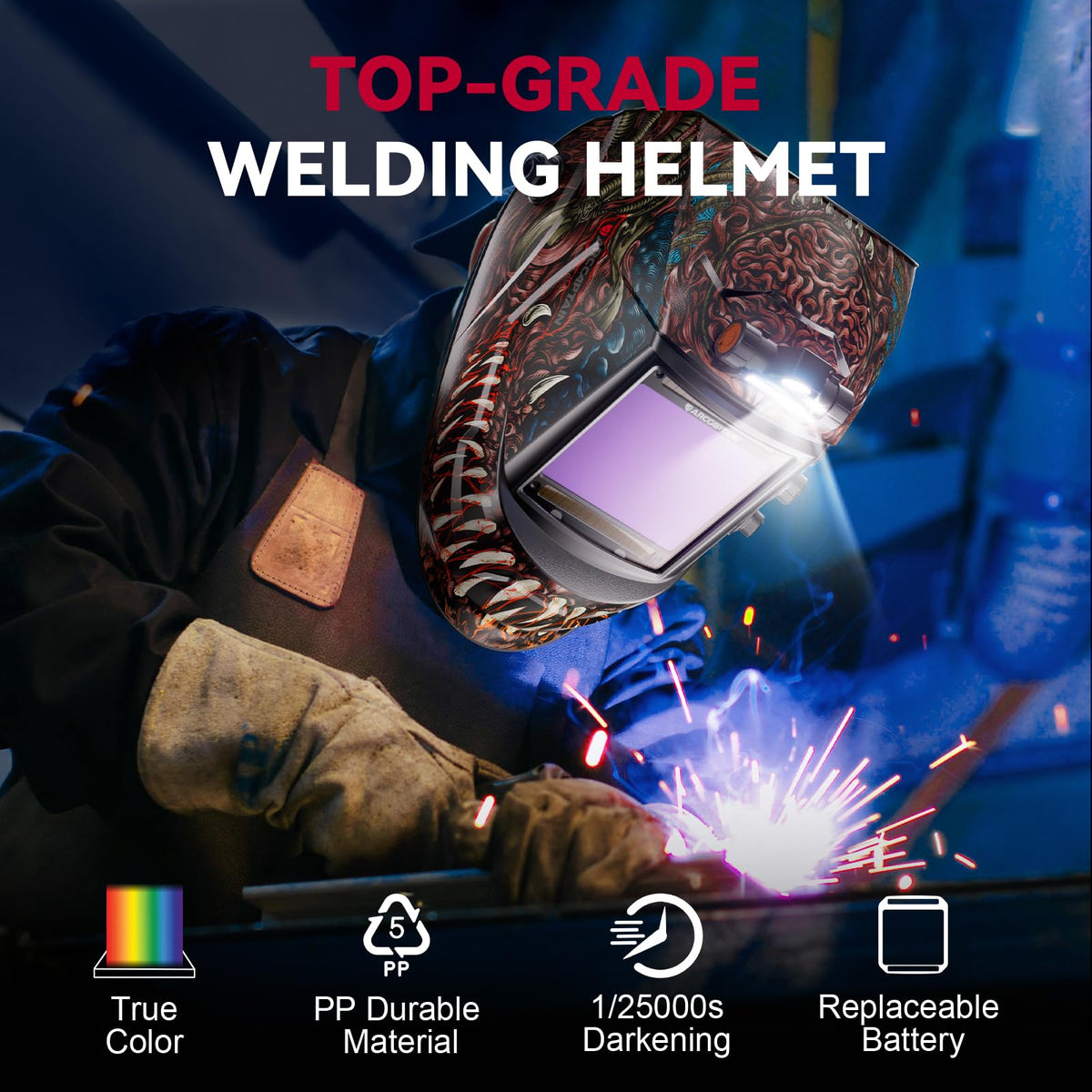 ARCCAPTAIN versatile hood supports welding, grinding, and cutting tasks