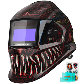 ARCCAPTAIN Alien welding helmet front view shows the large viewing window for precise welds