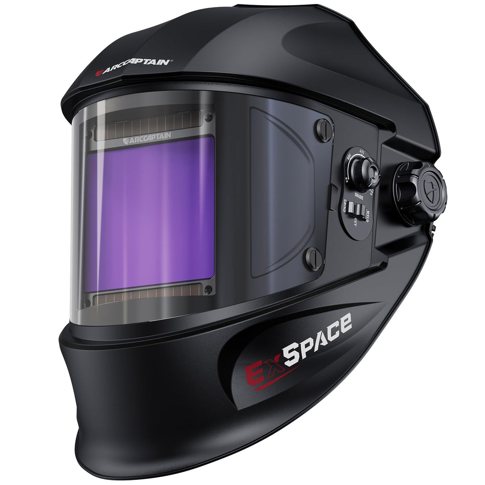 ARCCAPTAIN welding helmet with large viewing screen for precise welds.