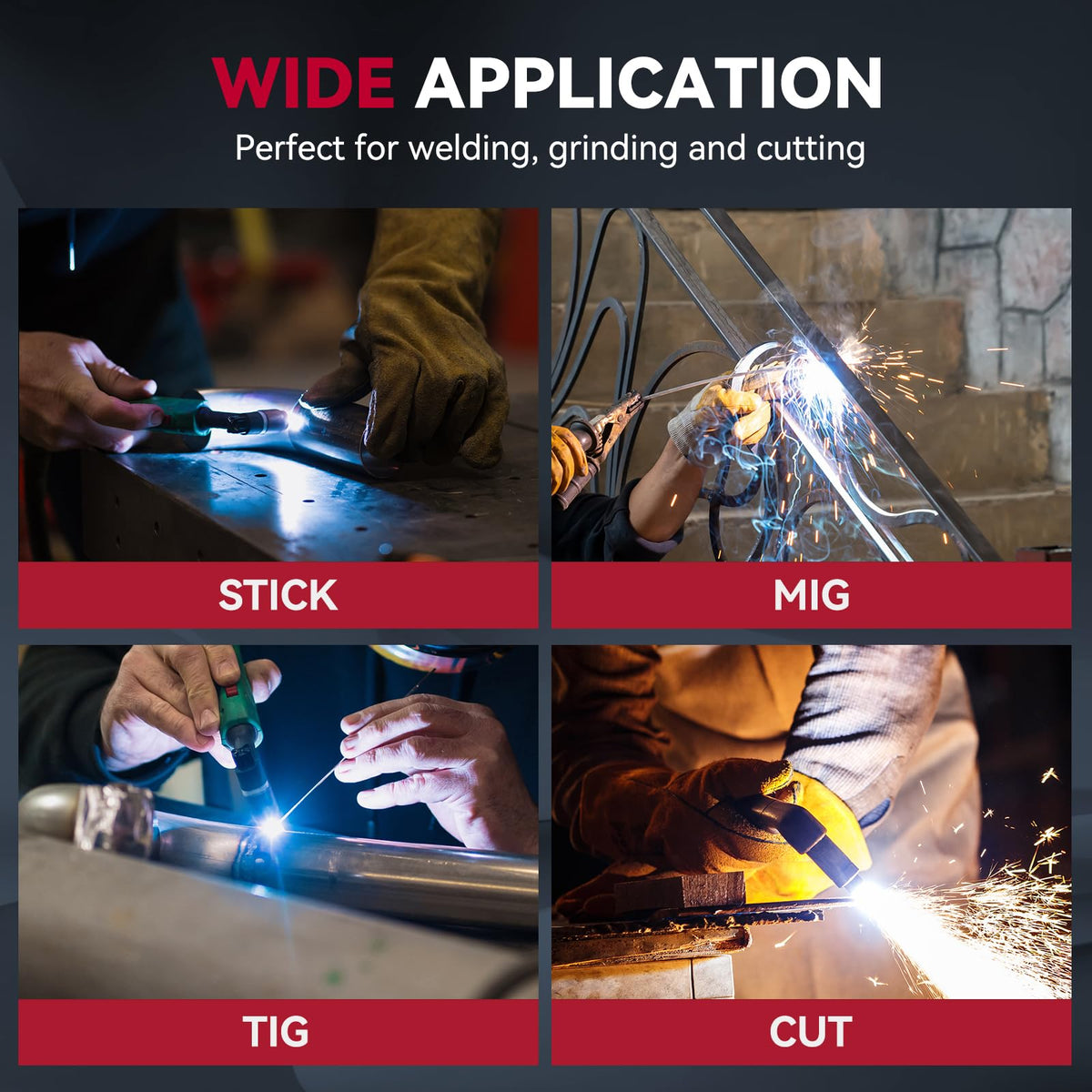 ARCCAPTAIN helmet supports MIG, TIG, and ARC with adjustable shade.