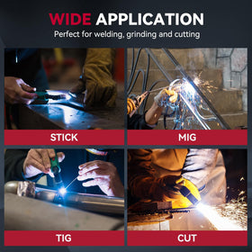 ARCCAPTAIN helmet supports MIG, TIG, and ARC with adjustable shade.