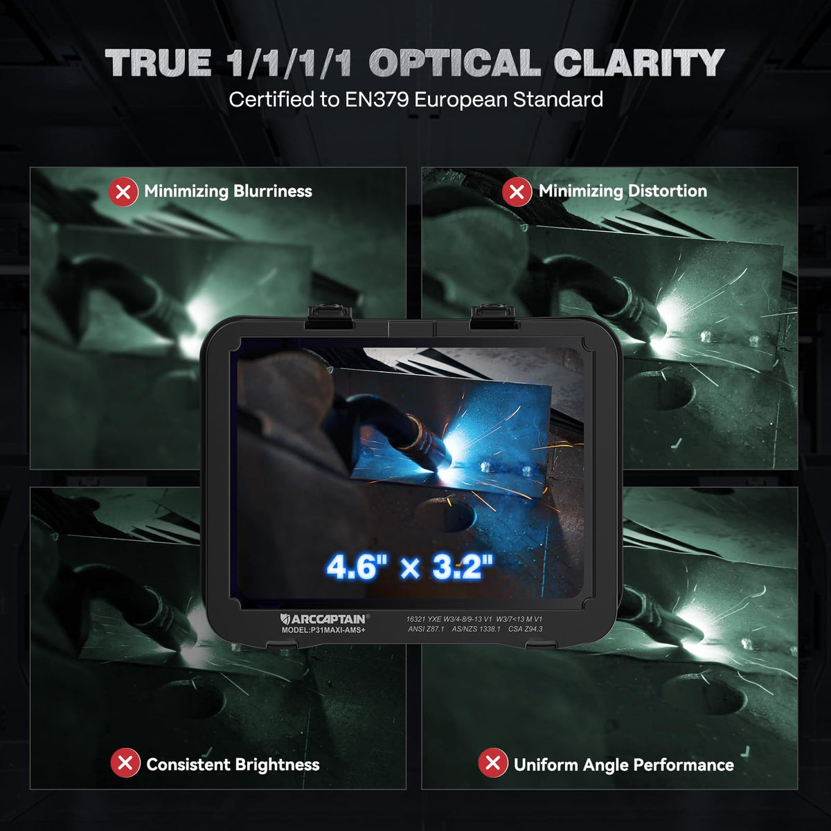 ARCCAPTAIN welding helmet true-color lens delivers vibrant, realistic view of the weld pool.
