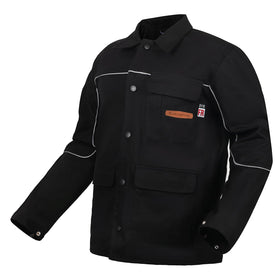ARCCAPTAIN welding jacket front pocket for secure tools and phone during work.
