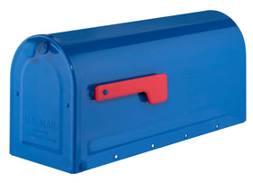 Architectural Mailboxes MB1 blue front view highlights sturdy galvanized steel for year-round outdoor use