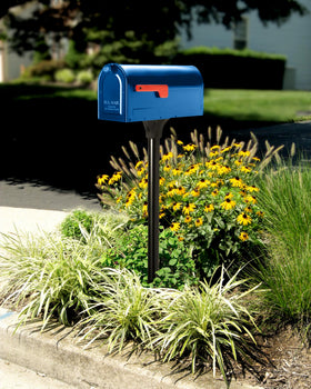 Architectural Mailboxes MB1 blue side panel with embossed numbers aids quick address recognition