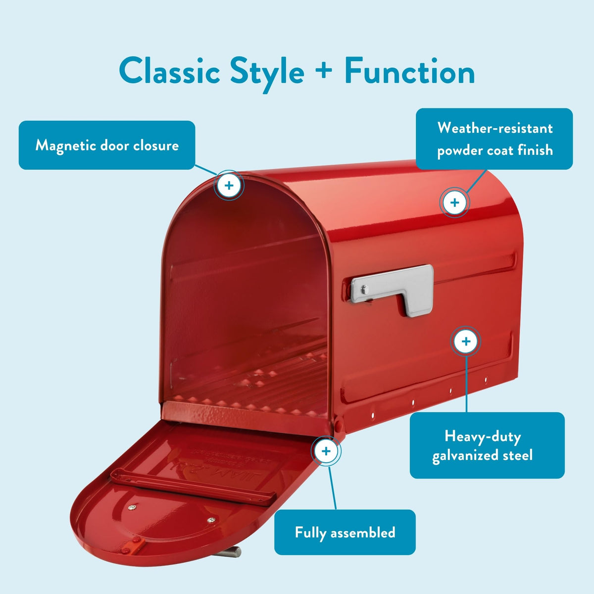 ARCHITECTURAL MAILBOXES Boulder red magnetic-closure provides secure, wind-resistant door closure