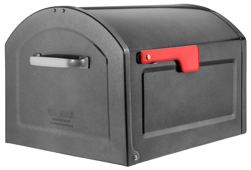 Architectural Mailboxes Centennial front view shows a robust curbside unit for daily deliveries.