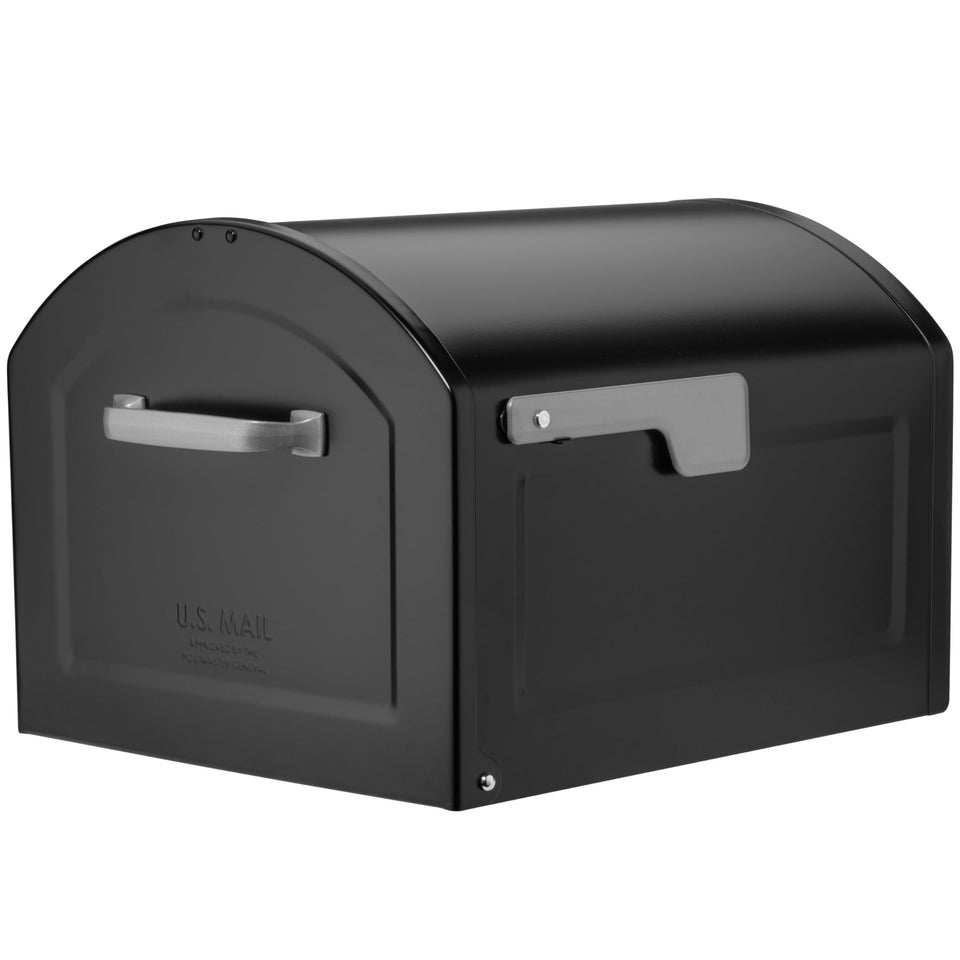 ARCHITECTURAL MAILBOXES Centennial postmount front view shows durable weatherproof steel for year‑round use.