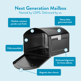 CENTENNIAL postmount magnetic closure secures mail against wind and rain.