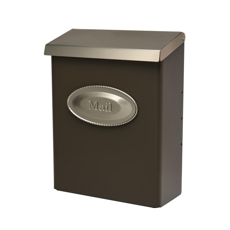 Architectural Mailboxes Designer Galvanized Steel Wall-Mount Mailbox in Venetian Bronze, medium size, outdoors