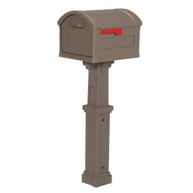 Architectural Mailboxes Grand Haven Mocha mailbox front view showing spacious capacity and curb appeal.