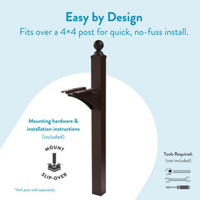 Architectural Mailboxes Landover post with hardware ready for quick installation.