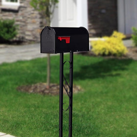 Architectural Mailboxes Mailbox-To-Go side detail reveals embossed eagle and scroll post for classic charm