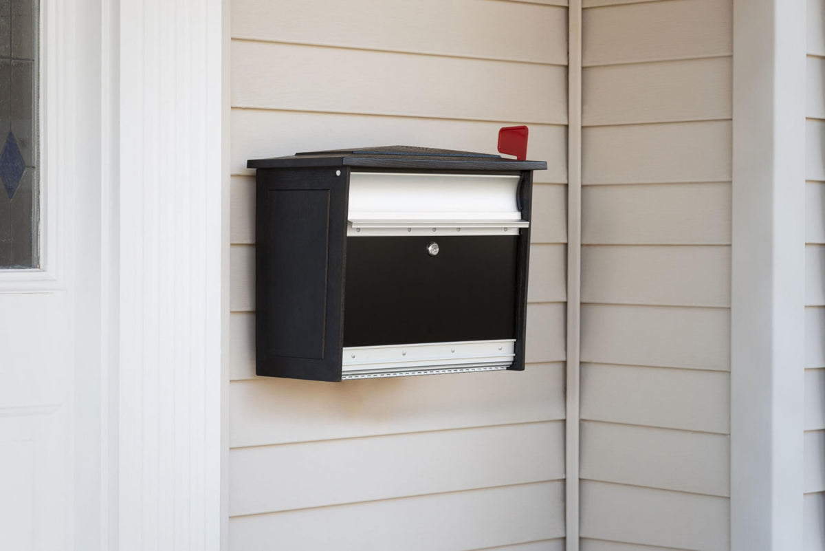 ARCHITECTURAL MAILBOXES Mailsafe outgoing mail indicator keeps letters tucked away until pickup.