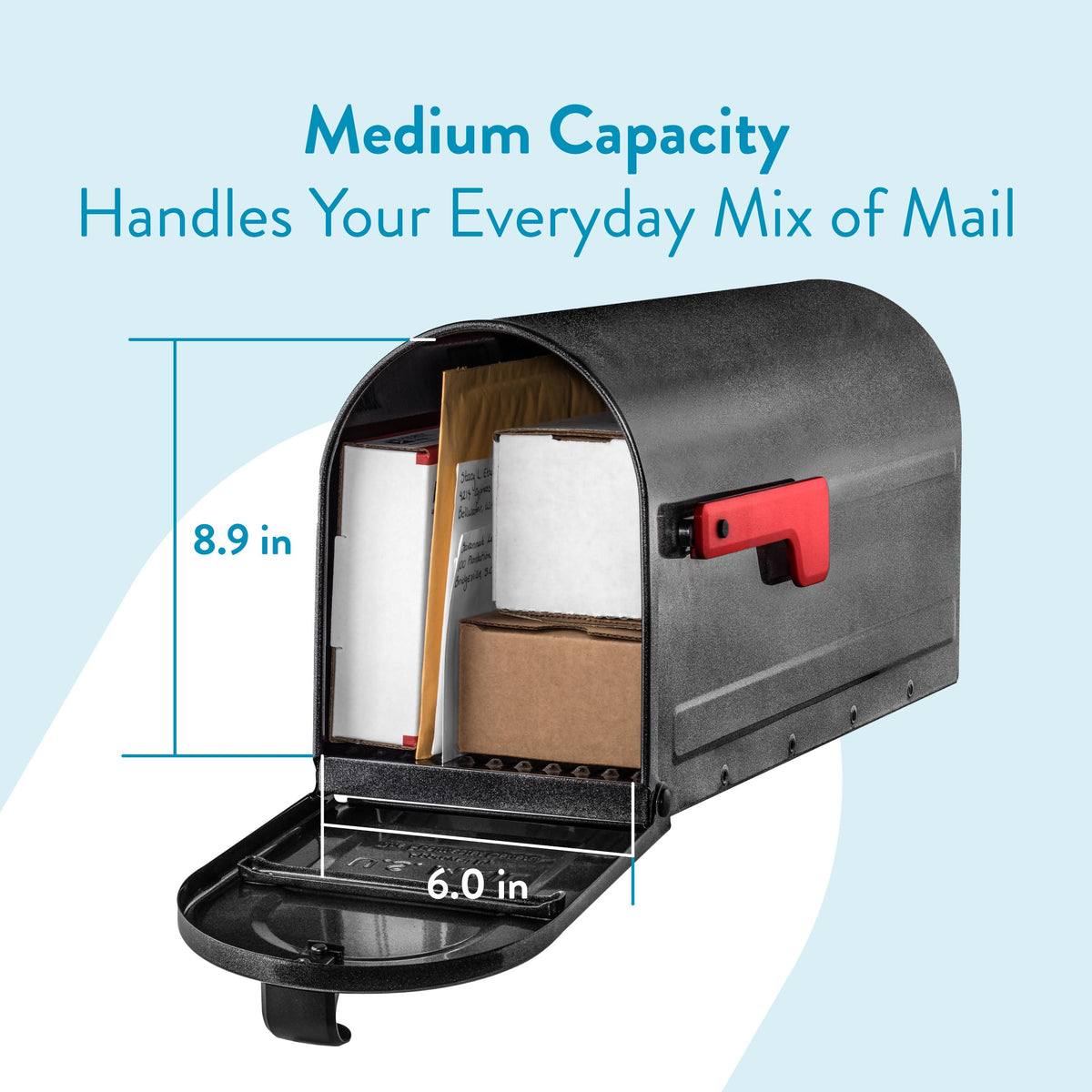 ARCHITECTURAL MAILBOXES MB1 side panel highlights embossed detailing for a polished look.