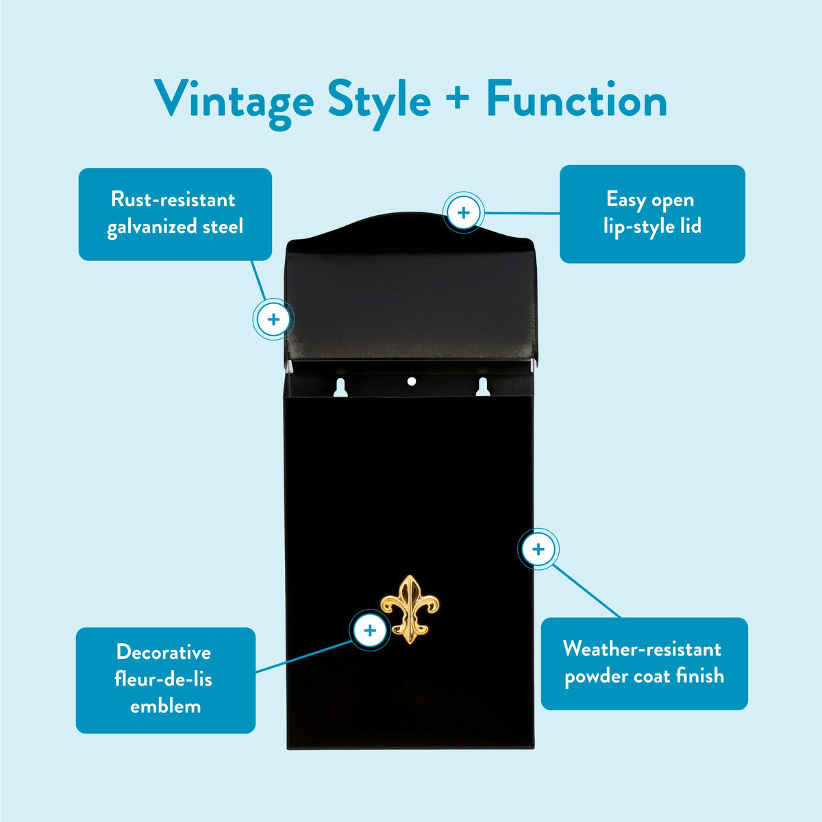 Rust-resistant galvanized steel construction of City Classic outdoor mailbox