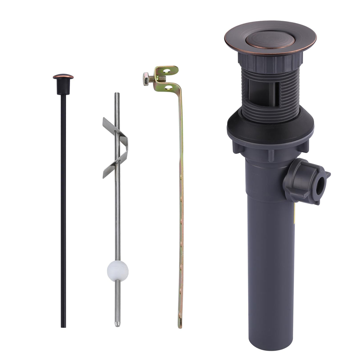 ARCORA lift-rod drain in oil-rubbed bronze for vessel sinks.