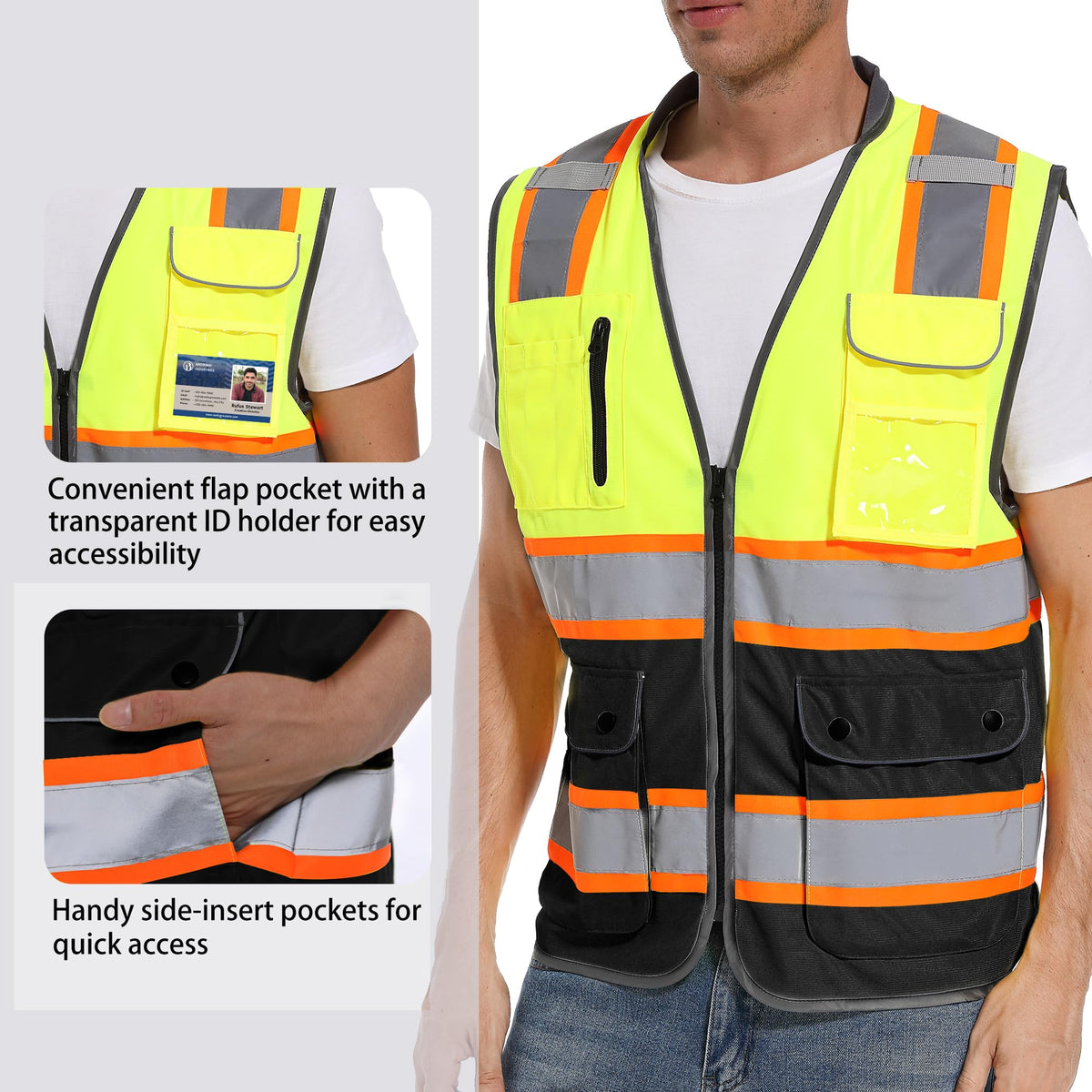 ArcRidge Reflective Vest back view shows dual-tone strips for 360-degree visibility.