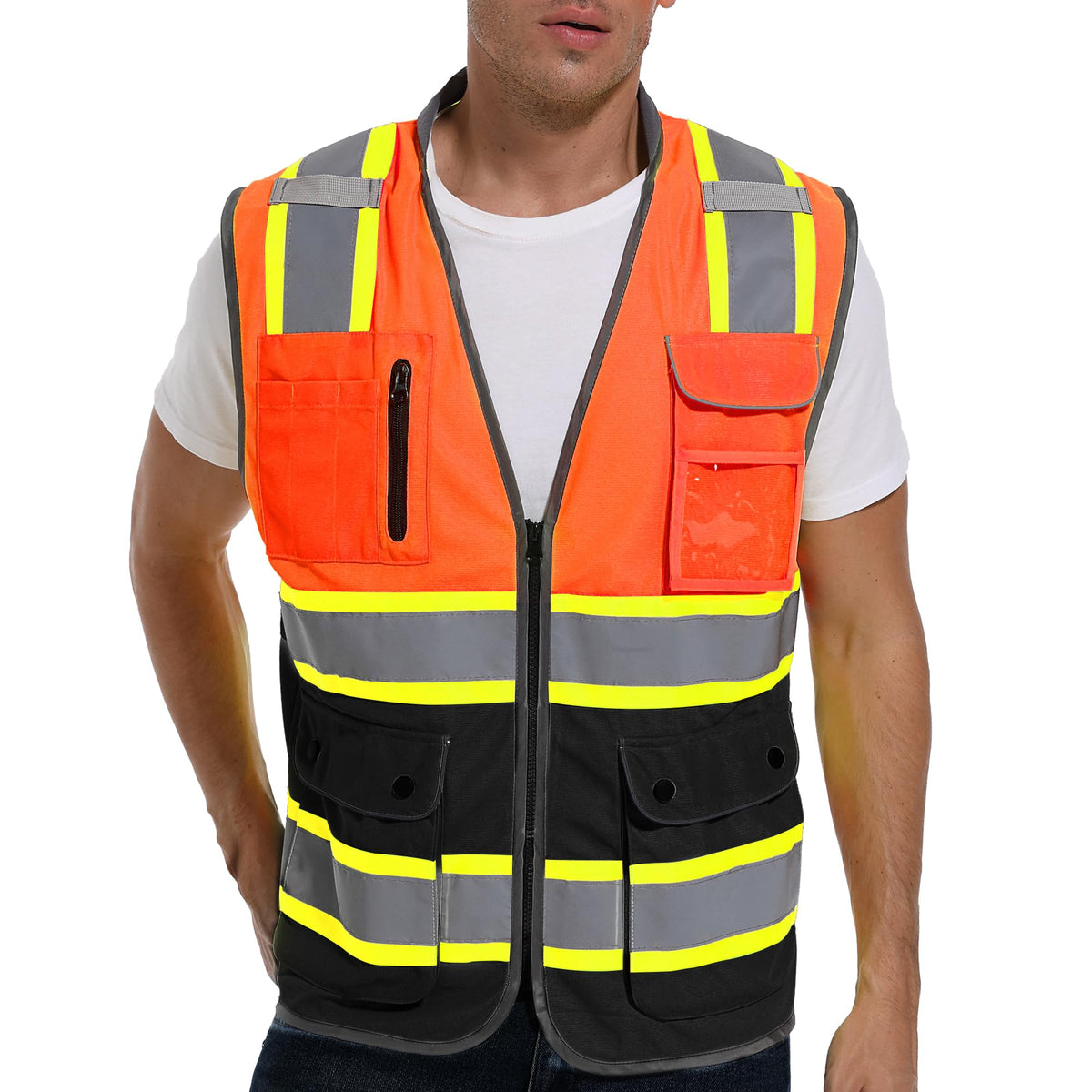 ArcRidge Reflective Vest front pockets securely hold essentials during work.