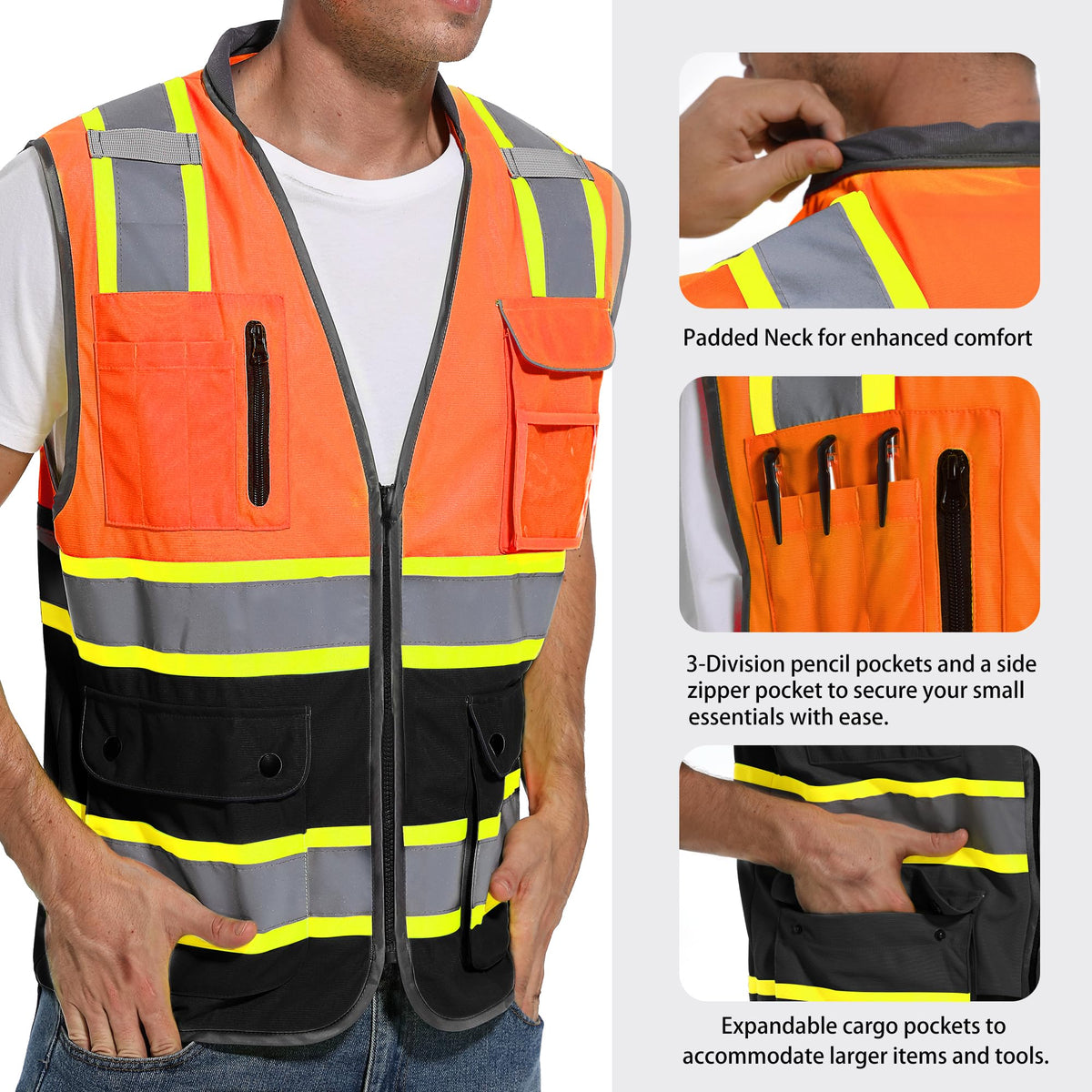 ArcRidge Reflective Vest side stretch panels enable comfortable unisex fit.