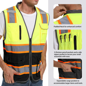 ArcRidge Reflective Vest pocket detail shows secure storage for tools and phone