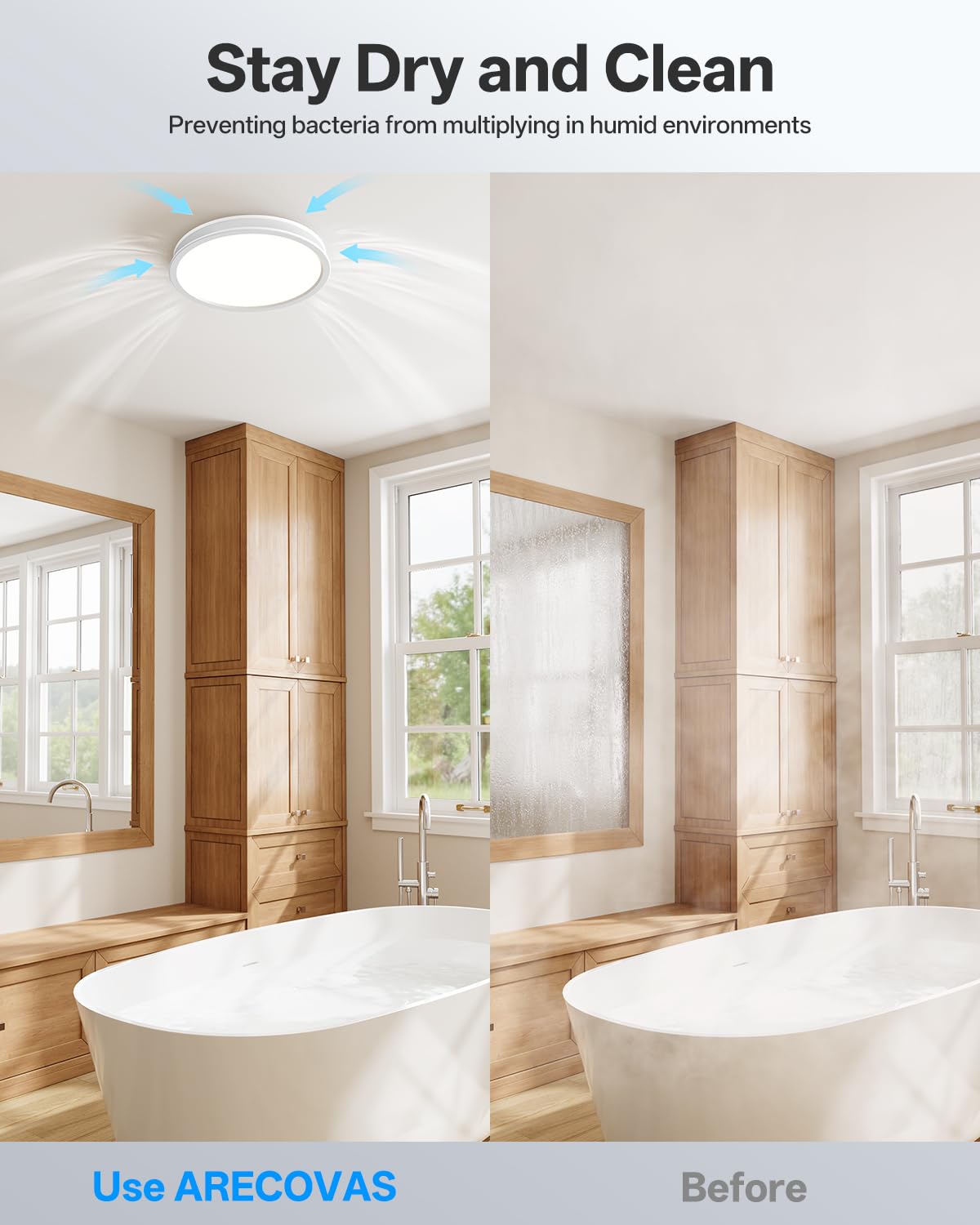 110 CFM airflow from Arecovas bathroom fan supporting effective moisture control