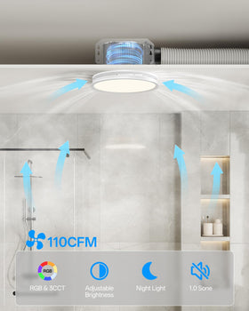 Compact enclosure of Arecovas fan sized for typical ceiling installations