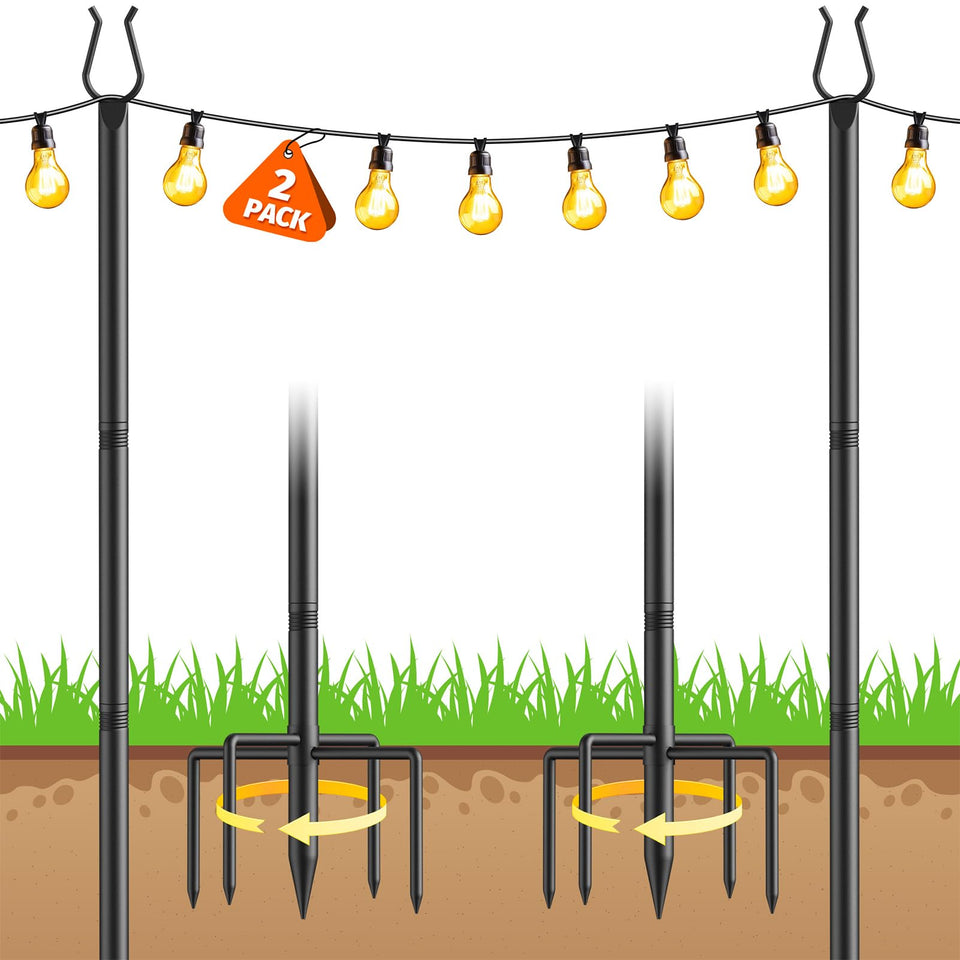 Aredy 2-pack string light poles with fork base for sturdy outdoor setups.