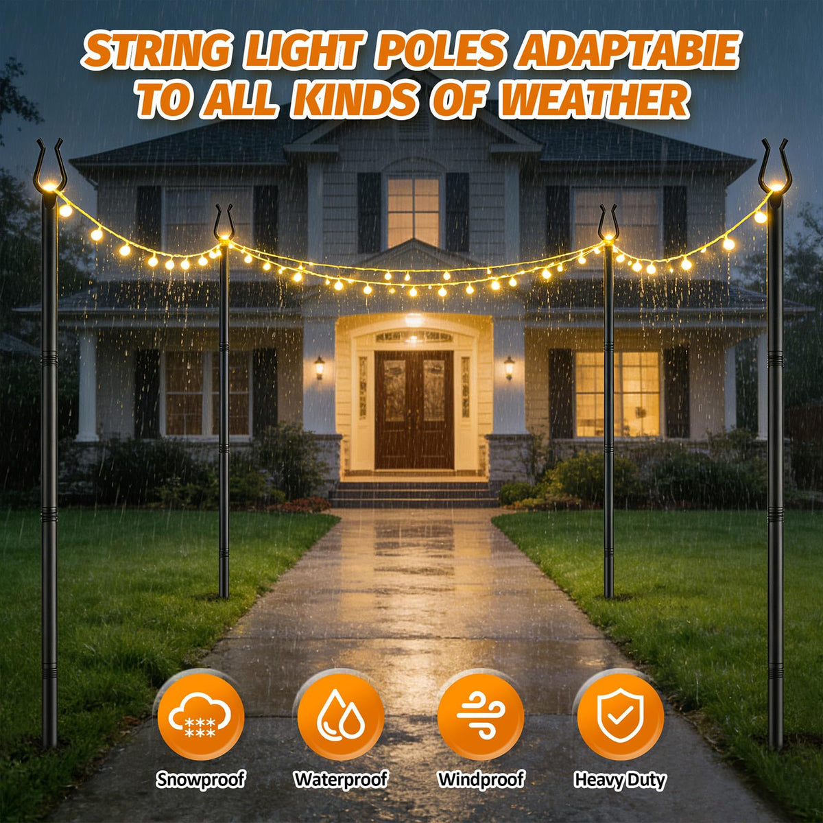 Aredy fork-base poles anchor securely for outdoor weddings and events.
