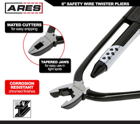 Durable chrome finish on ARES 6-Inch Safety Wire Twister Pliers.