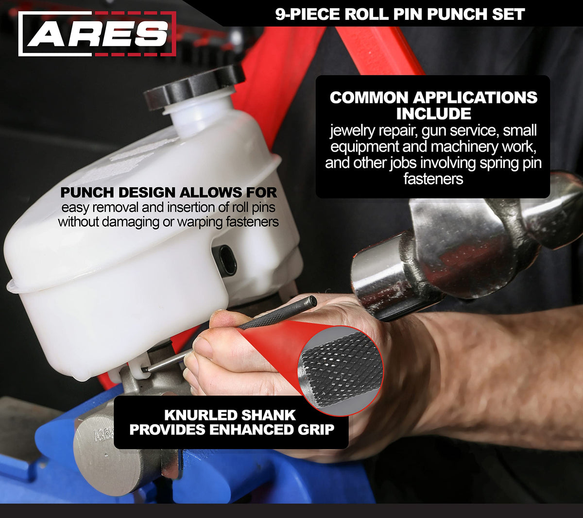 Durable drop-forged construction of ARES 10021 roll pin punch set