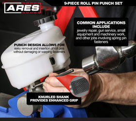 Durable drop-forged construction of ARES 10021 roll pin punch set