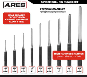 ARES 10021 heat-treated chrome vanadium steel punches endure tough jobs