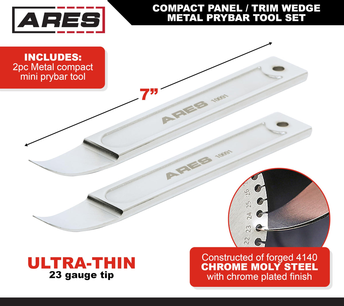 ARES 23-gauge curved-tip prybar aiding tight seam work