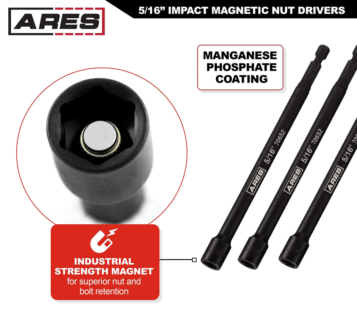 ARES 27009 hex shank with quick-connect compatibility for impact drivers.