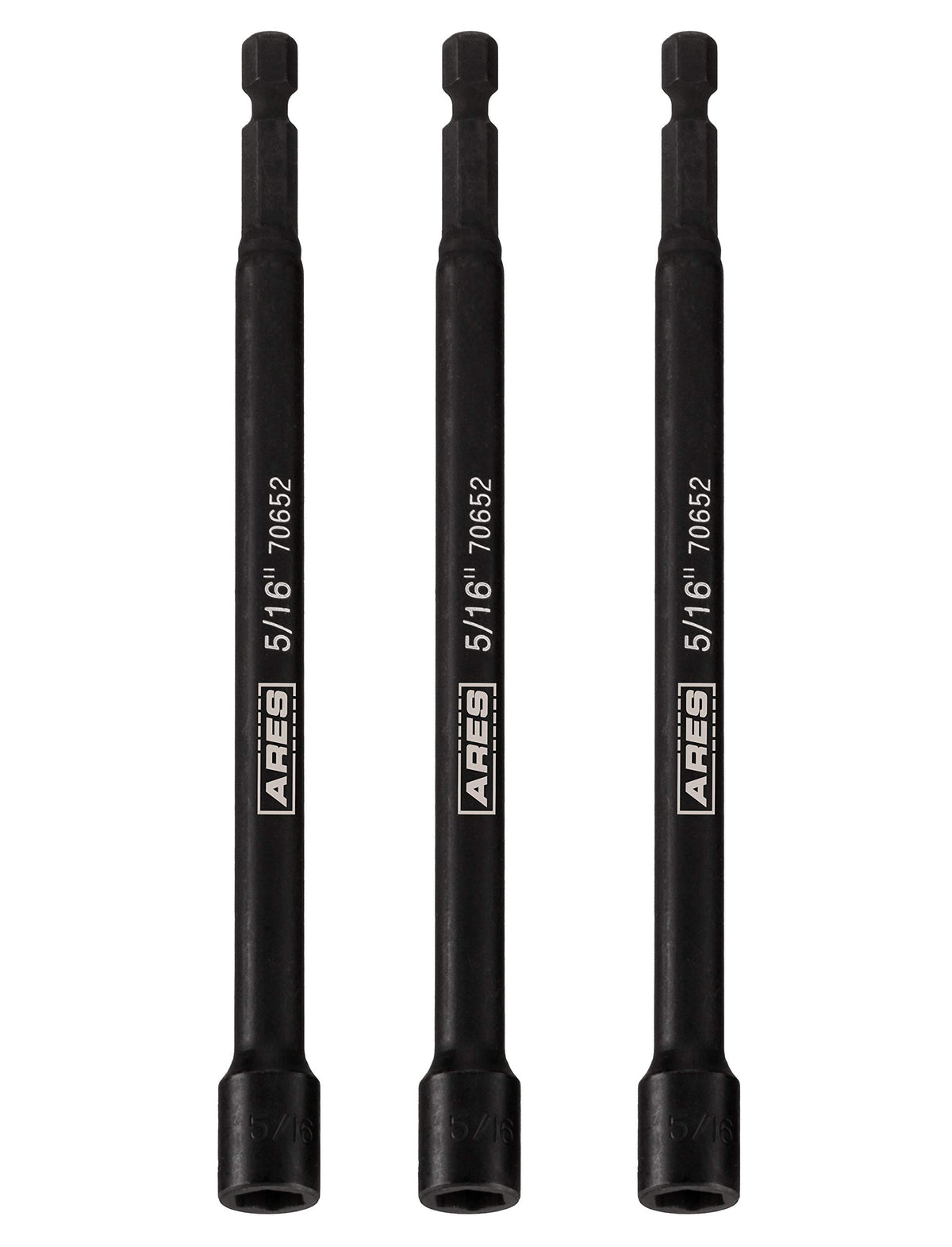 ARES 27009 magnetic impact nut driver set with three six-inch bits for tight spaces.