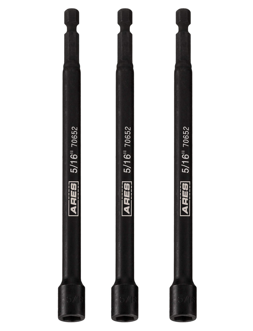 ARES 27009 magnetic impact nut driver set with three six-inch bits for tight spaces.