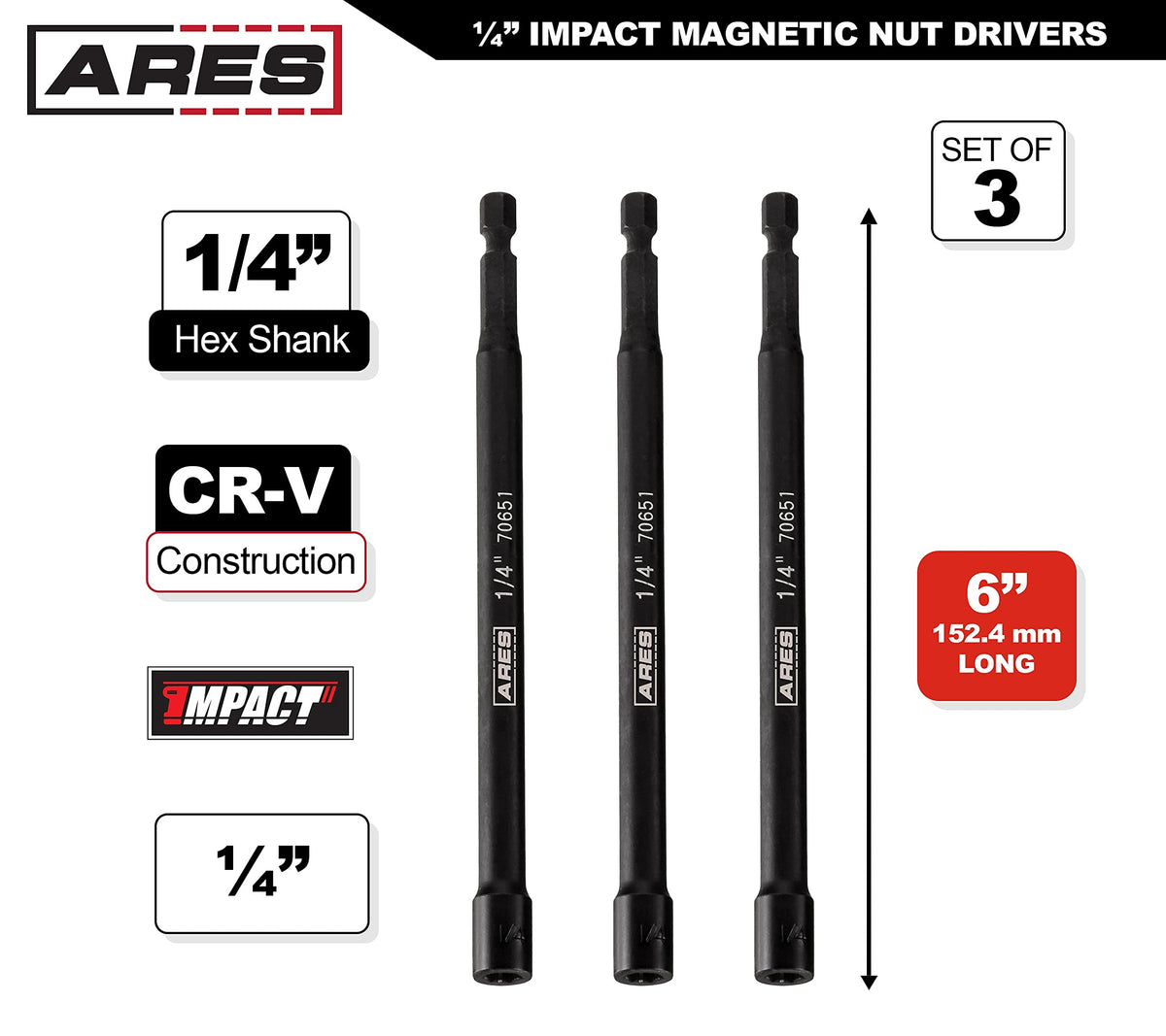ARES six-inch length nut driver set in use for tight space access
