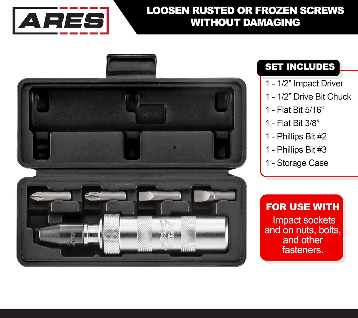 ARES 70606 driver with flathead 3/8 bit for tough screws