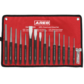 ARES punch and chisel set with roll pouch for organized tool storage