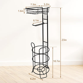 Argatin toilet paper roll dispenser with top shelf in black for extra storage.