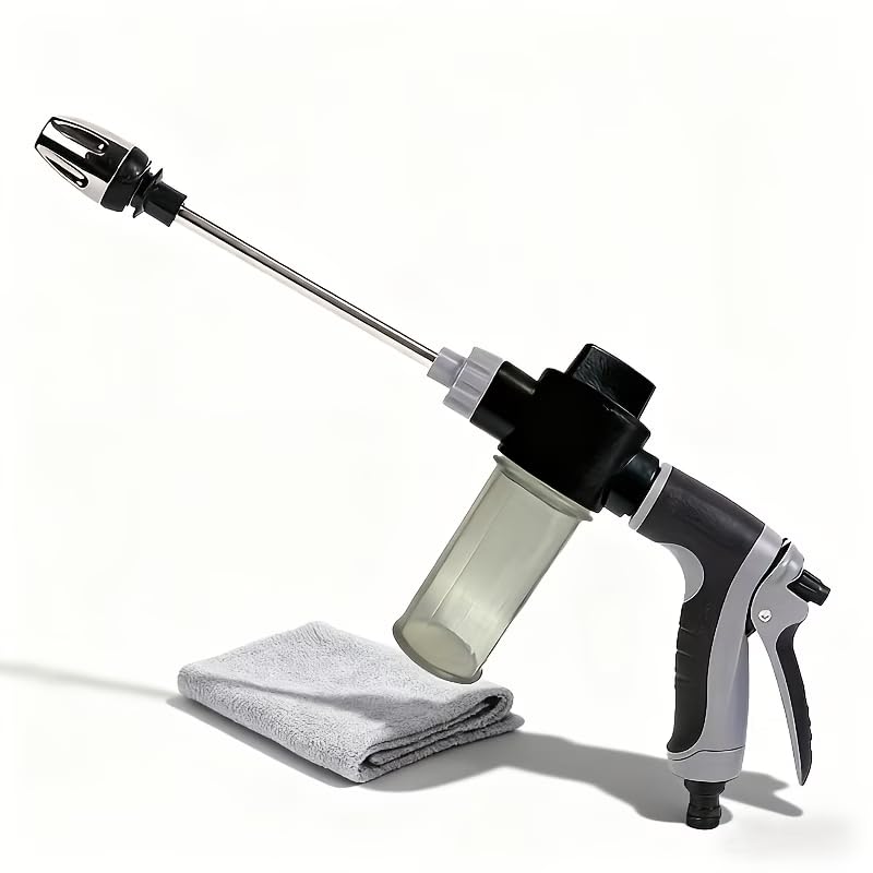 Ariie high-pressure nozzle with integrated soap dispenser for versatile cleaning tasks.